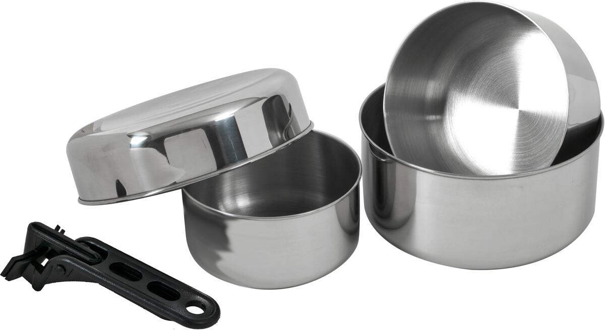 BasicNature Biwak Kochset, Edelstahl, 2 Personen