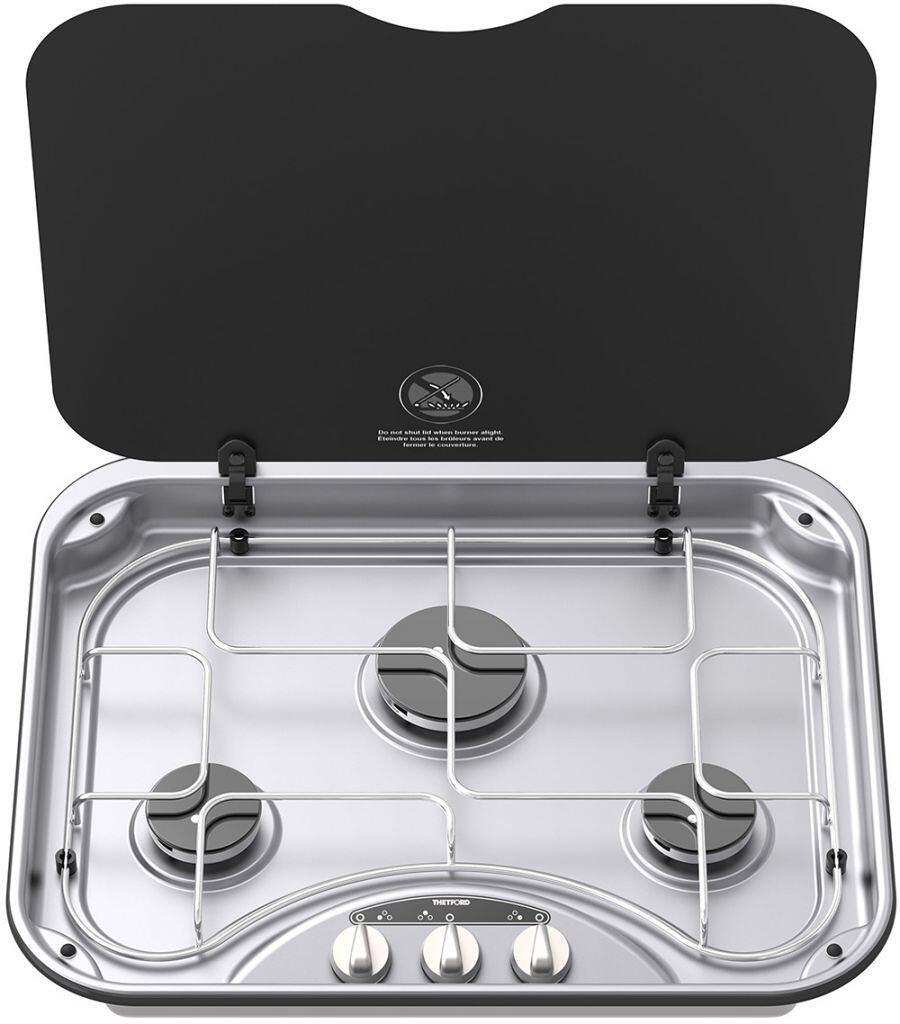 Thetford Basic Line 345 Gaskochfeld mit Glasabdeckung, 3-flammig, Elektrozündung, mit Gitterrost