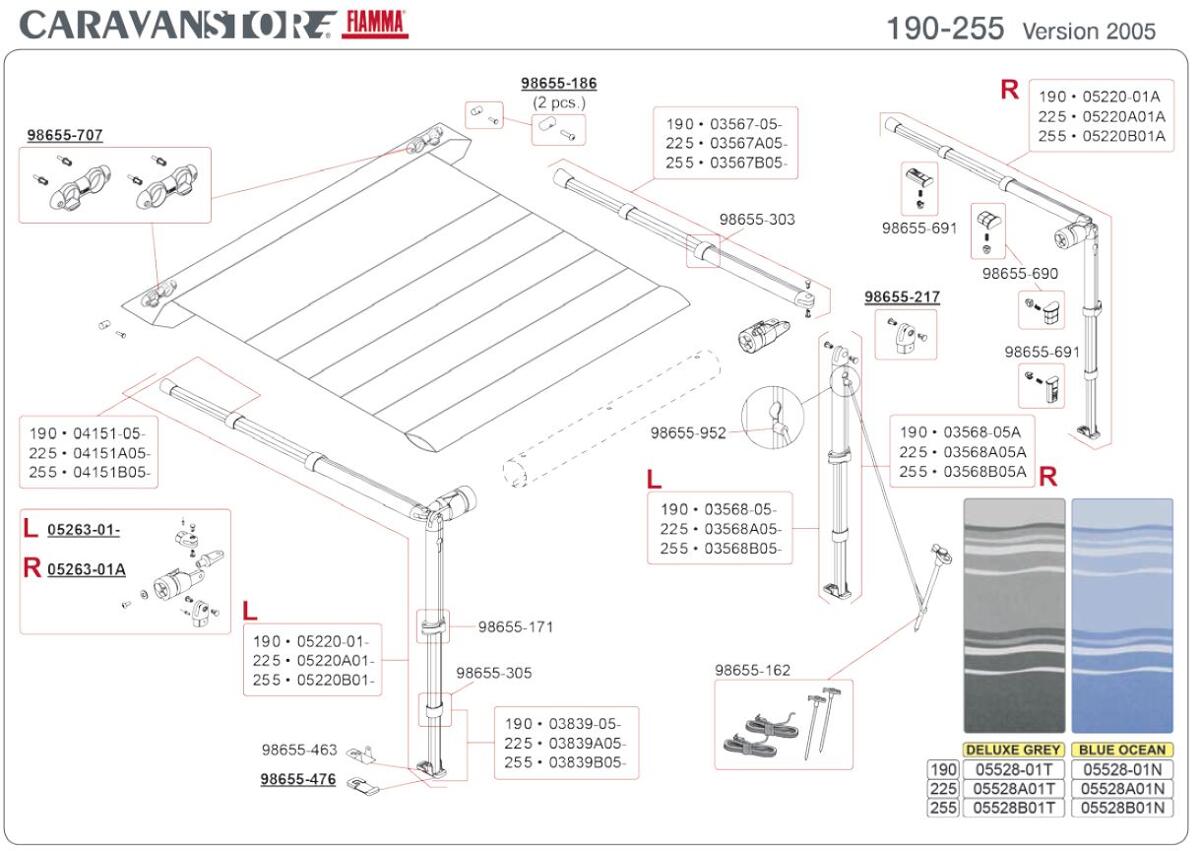 Spannarm für 2,55m Markisenlänge - Fiamma Ersatzteil Nr. 03567B05  
