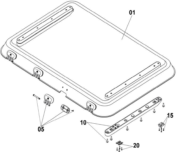 Scharnier - Dometic Artikelnr. 4460000142 - für Heki 3/3plus/4, mit Montageteilen