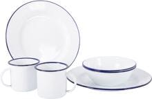 Bo-Camp Emaille Geschirr-Set, 6-teilig, weiß/blau