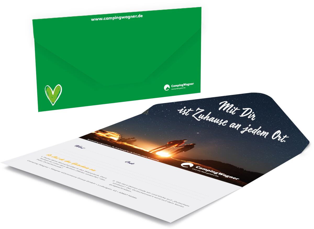 Camping Wagner Geschenkgutschein - Romantik - 100 € Geschenkkarte per Post