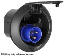 CEE-Eingangssteckdose, 230V, mit Kappdeckel, Ø 143mm, IP44, weiß
