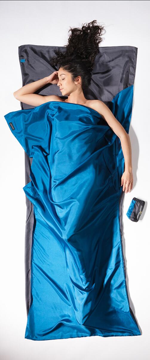 Cocoon TravelSheet Reiseschlafsack, 220x90cm, Seide, rhino/cornflower blau