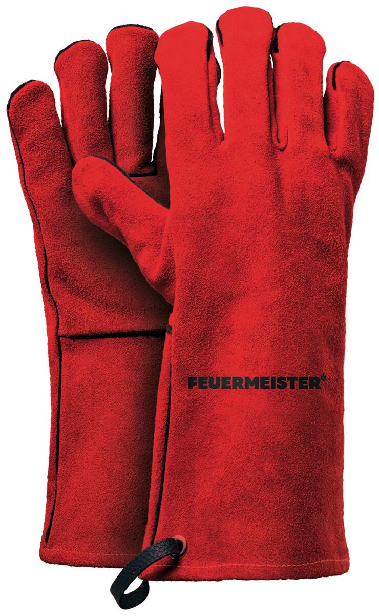 Feuermeister BBQ Grillhandschuhe Größe 10 In Rot – Aus Hitzebeständigem Rindspaltleder, 33 Cm Lang
