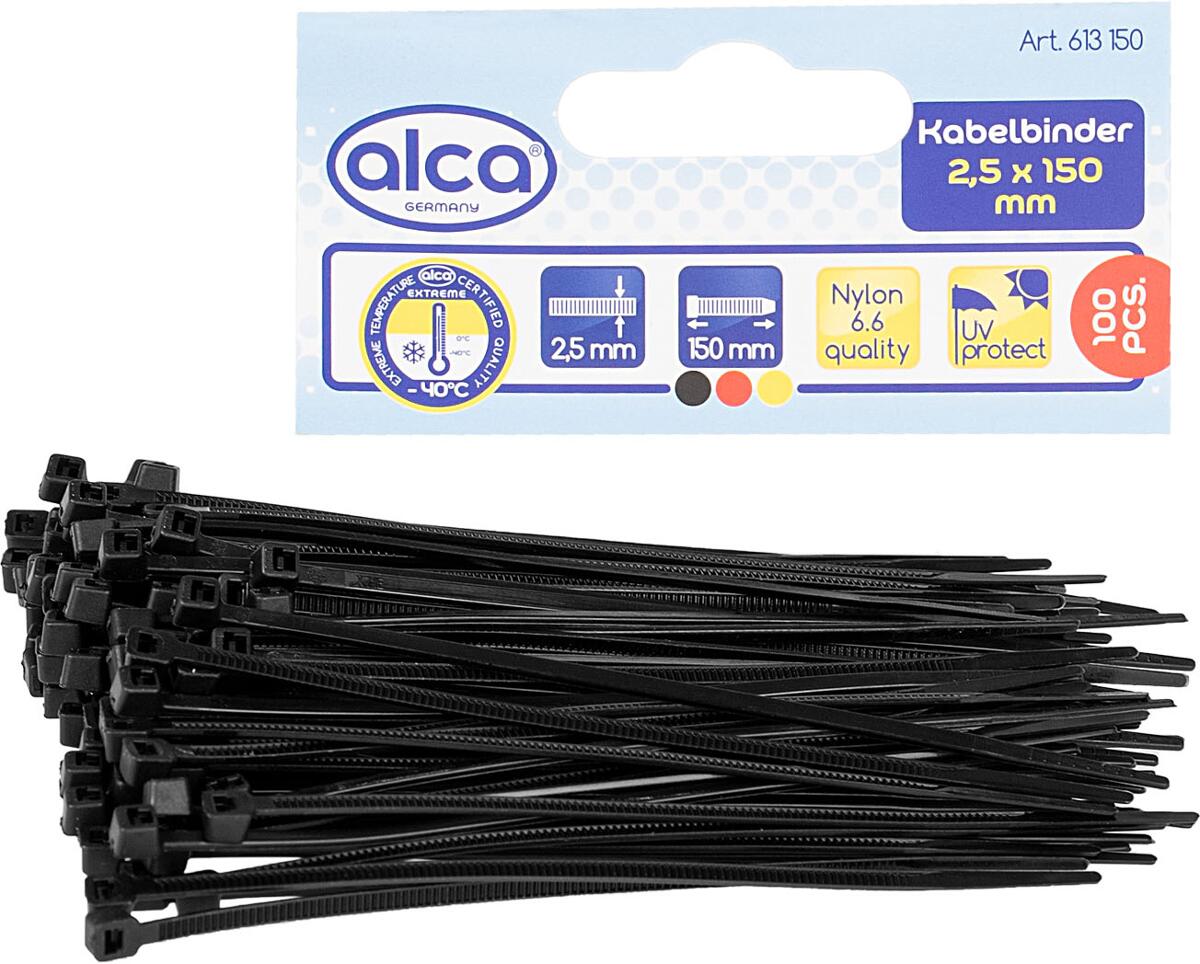 Alca Kabel Fix Kabelbinder, 2,5x150mm, 100er-Pack, schwarz