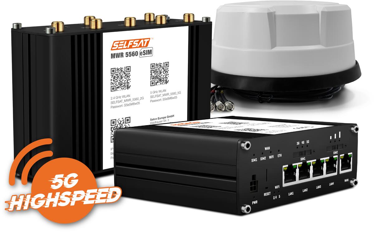 SELFSAT MWR 5560 eSIM LTE-/WLAN Router, inkl. Panorama Antenne, weiß