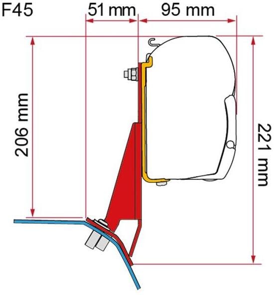 Fiamma F43/F45 Adapter für Ford Custom V710 / VW T7 mit Aufstelldach