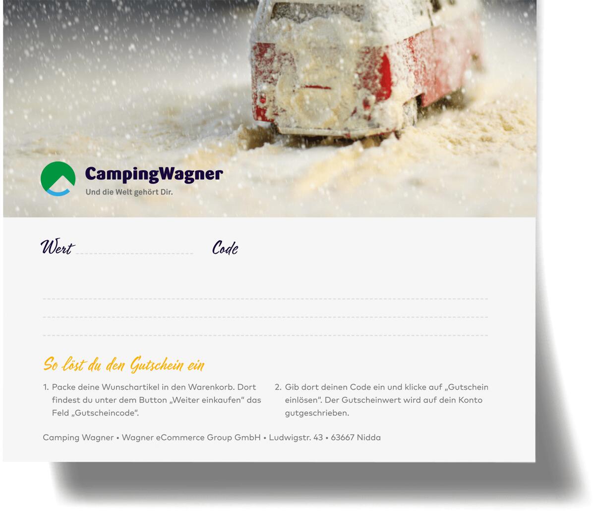 Camping Wagner Geschenkgutschein Weihnachten 300 € Geschenkkarte per