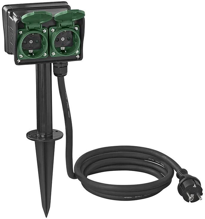 Pro Plus Gartensteckdose Schuko 4-fach mit Erdspieß 2M 3x2,5mm²
