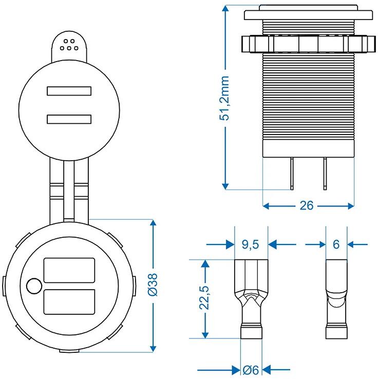 Pro Plus Einbau Kit: Voltmeter 6-30V + USB-A Doppel-steckdose 2x2100mA bei  Camping Wagner Campingzubehör