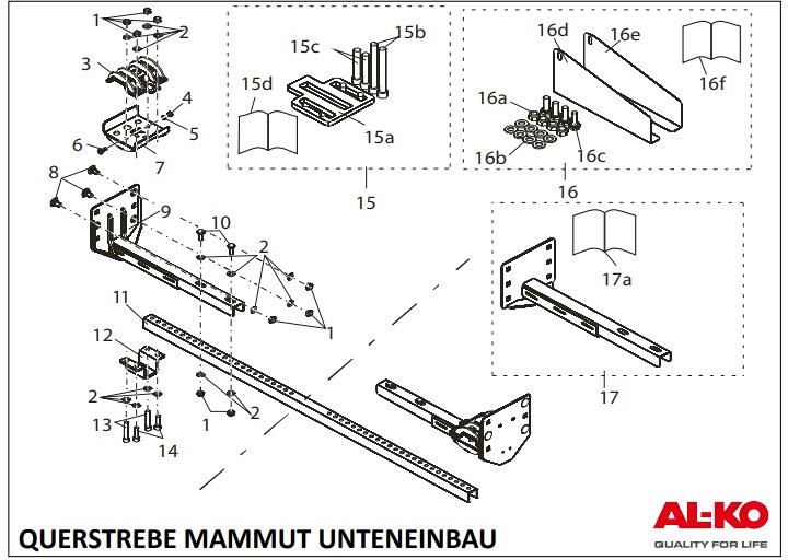 AL-KO geschw. Verstellschiene für die Mammut Querstrebe, unteneinbau, li/re