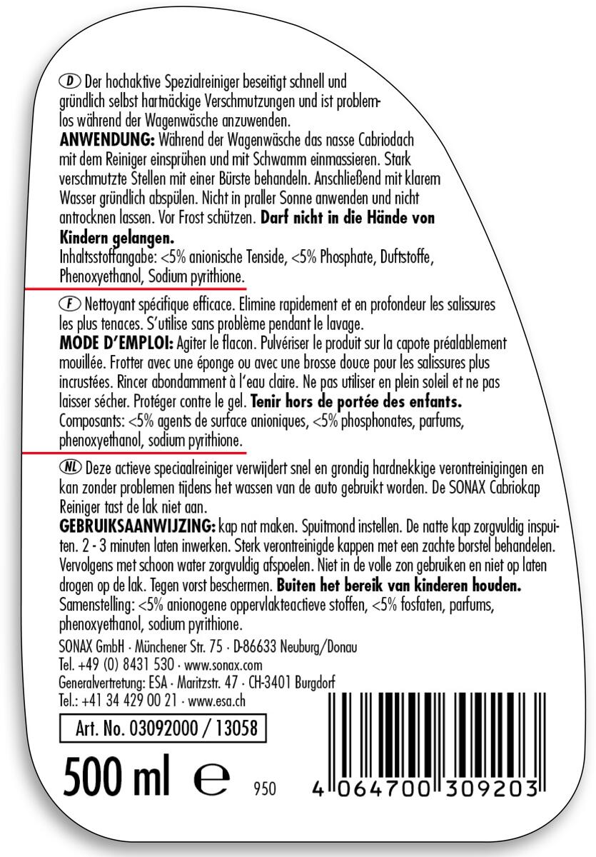 Sonax Cabrioverdeckreiniger (500 ml) ab 12,38 €