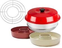 OMNIA Starter-Set Campingbackofen + Duo-Pack Silikonform + Aufbackgitter, 2l, Ø22,5cm, rot - Camping Wagner Edition