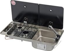 Can INOX Koch- / Spülkombination 2-flammig, Spüle rechts, Glas 2-tlg.