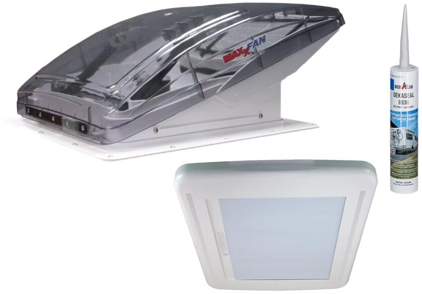 Maxxair Maxxfan-Set, bestehend aus Dachhaube, Verdunkelungsrollo ohne LED und Dekaseal 8936 schwarz