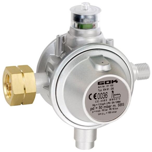 GOK Gasregler EN61-DS (Komb.A x G1/4LH-KN UEDS SBS), 1,5kg/h, 50mbar, gerade