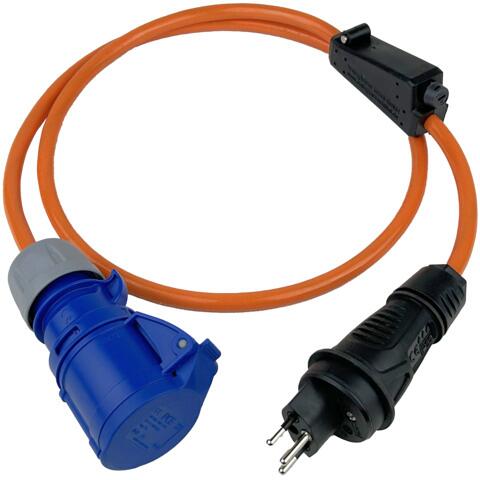 Weingärtner CEE-Adapterleitung H07RN-F 3G2,5, Schweiz - SEV Typ 13, 10A/250V, 3-polig, 16A/250V, 1,5m, orange